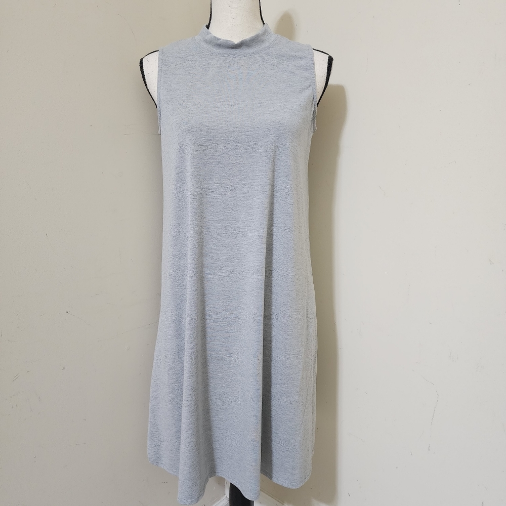 MIK Mock Neck Sleeveless Minimalist‎ Knit Stretch Dress sz 10 Gray